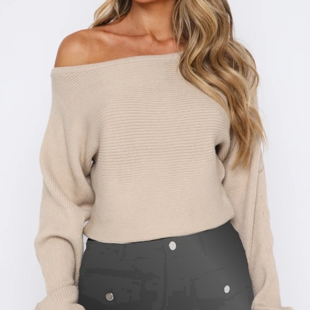 White fox boutique off the shoulder sweater